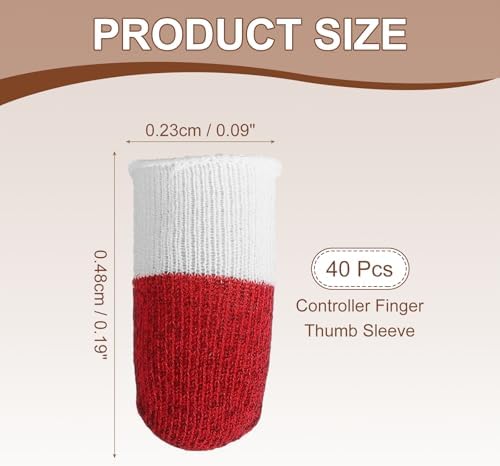 PATIKIL Controller Finger Thumb Sleeve, 40 Pack Mobile Gaming Finger Sleeve Silver Fiber Tip Gloves Anti-Sweat Breathable for Game Phone Touchscreen Devices, White/Red - Image 2