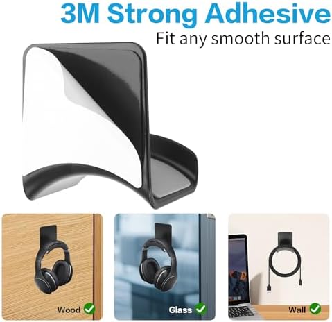 YAODHAOD Headset Hanger Holder Wall Mount, Sticky Headset Stand Holder Clip Under Desk for All Headphone/Controller (Black,Wall-Mounted) - Image 5