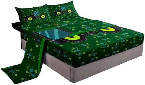 Erosebridal Green Equipment Trucks Bed Sheets Queen Size Boys Tractor Sheet Set Construction Excavator Bedding Set Kids Cartoon Car Room Decor Lightweight Soft Fitted Sheet with 2 Pillowcases by Erosebridal