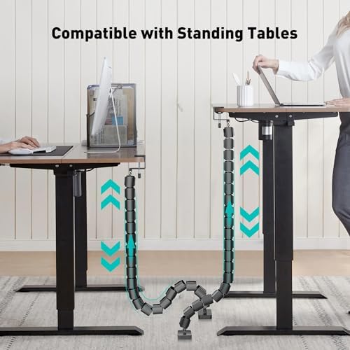 Clamp-On Cable Management Spine, No-Drill Vertebrae Wire Hider for Glass & Wood Standing Desks, Tool-Free Adjustable Desk-to-Floor Cord Organizer Snake with Non-Scratch Silicone Padding - Image 5