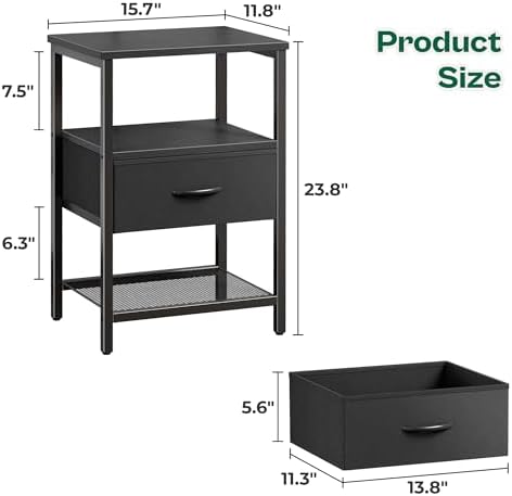 Huuger Night Stand with 2 Drawers, Bed Side Table with Open Shelf - Image 3