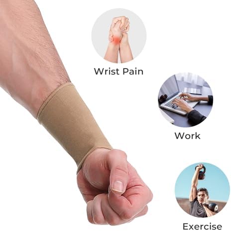 NeoTech Care Wrist Band Support Sleeve - Elastic & Breathable Knitted Fabric Compression Brace - for Tennis, Gym, Sport, Tendonitis (Beige Color, Size L, 1 Pair) - Image 5