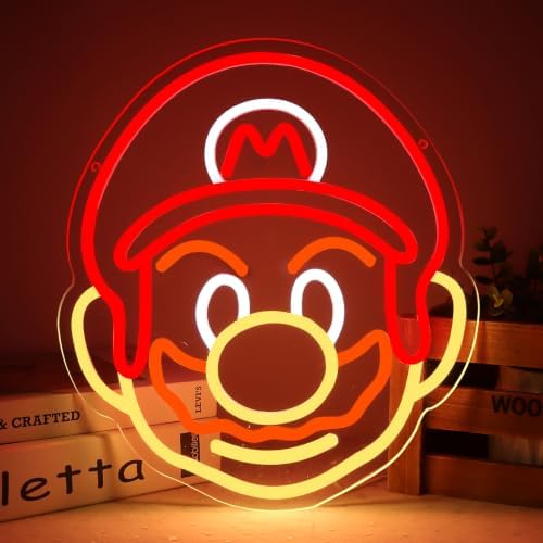 GALLIA Anime Theme Cartoon LED Neon Sign for Wall Decor, Dimmable Anime Light Up Display, Kids Bedroom Game Room Decoration, (Mario) by GALLIA