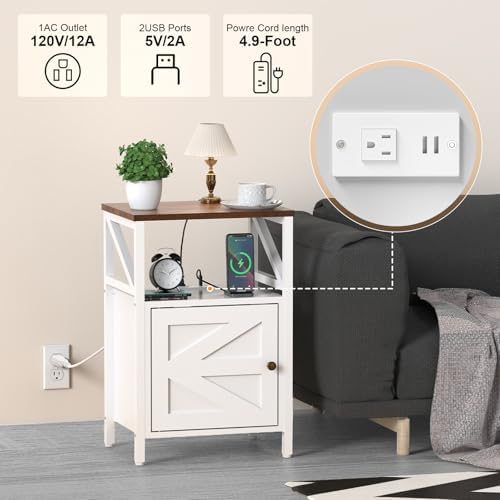 Side Table with Charging Station - Bedside Tables for Small Spaces White - Image 5