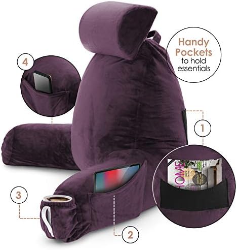 Nestl Reading Pillow with Portable Laptop Lap Desk - Shredded Memory Foam Back Support Pillow for Sitting Up in Bed and Couch Rest Pillows with Arms, Bed Tray Table with Foldable Legs, Purple - Image 6
