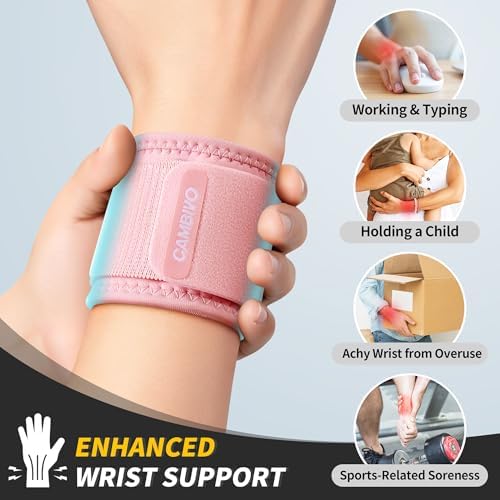 CAMBIVO 2 Pack Wrist Brace for Carpal Tunnel with wraps, Pink | Wrist Support, Adjustable Wrist Wraps for Weightlifting, Tendonitis, Pain Relief, Sleeping, Night, Gym, Neoprene, Both Hands - Image 2