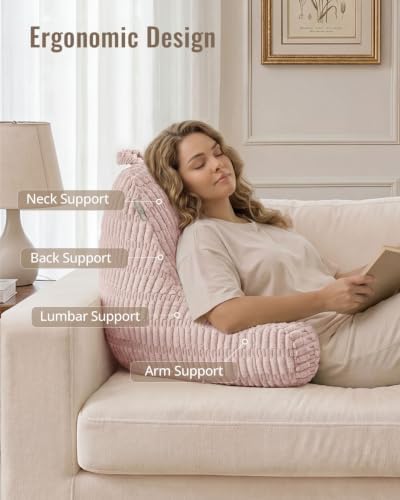 Blissful Diary Reading Pillow, Large Backrest Pillow with Shredded Memory Foam for Adult & Children, Designed for Bed and Couch Sitting Up, Includes Arms, Pockets and Washable Cover, Pale Pink - Image 2