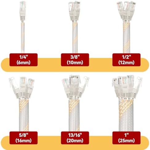 Braided Cable Sleeve, 16.4ft Expandable Mesh Cable Management Sleeve, Wear-Resistant Cord Protectors from Pets No Chew Flexible Wire Sleeving for Audio Video (Transparent and Gold, 1/4") - Image 2