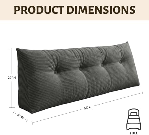 Wedge Reading Pillow Headboard Full Size, Headboard Bolster Pillow for Bed, Triangular Backrest Cushion with Removable Corduroy Cover, Darkgrey - Image 2