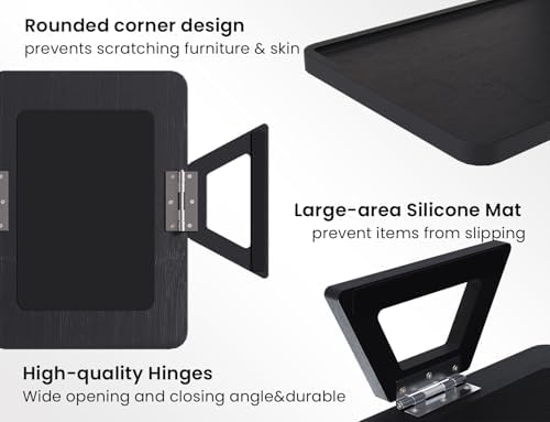 2 Pack Bamboo Couch Arm Tray,Folding Sofa Armrest Table（Black） - Image 2