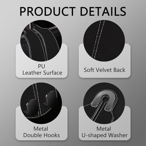 Blusabaca 2PCS Car Seat Headrest Hooks, Purses Bags Holder, Black - Image 4