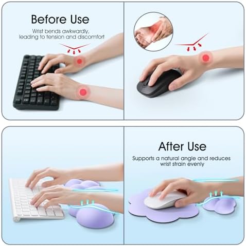 Cloud Wrist Rest Keyboard Cushion and Cloud Mouse Pad, Purple | 4-in-1 Ergonomic Cloud Keyboard Wrist Rest Set, Memory Foam, Arm Support for Palm, Cute Desk Accessory for PC Gaming Setup - Image 3