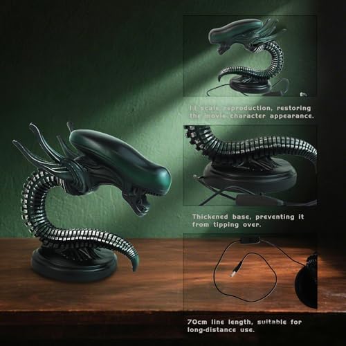 7" Alien Xenomorph Desk Lamp, Handmade Resin Sci-Fi Monster Night Light, USB Powered Ambient Table Lamp for Gaming Desk, Bedroom & Home Decor, Unique Gift for Fans(B) - Image 3