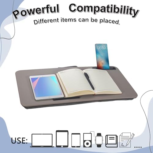 Portable Laptop Desk Fits Up to 16“ Laptops, with Tablet Slot, Built-in Cushion, Great for Home & Office,Lap Desk for Laptop,Lap Desk with Cushion (Gray, Large) - Image 5