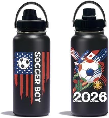 Soccer Boy 2026 Water Bottle 32oz - Soccer Nutriton Facts Stainless Steel Insulated Tumbler for Fans & Collectors -Sports Coach Gifts, Gift for Teens, Black Sports Travel Mug by WWHSAI