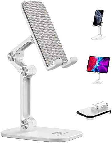 OCYCLONE Phone Stand, Adjustable Height and Angle Foldable Cell Phone Stand Holder for Desk, Taller iPhone Stand Compatible with 4.7"-13" Smartphones iPad Tablet, White by OCYCLONE
