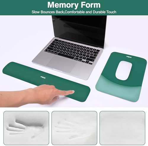 MOSISO Wrist Rest Support Mouse Pad & Keyboard Set, Peacock Green | Rectangular Ergonomic Mousepad, Non-Slip Base, Home/Office Pain Relief & Easy Typing, Neoprene Cloth & Raised Silicone Lining - Image 4