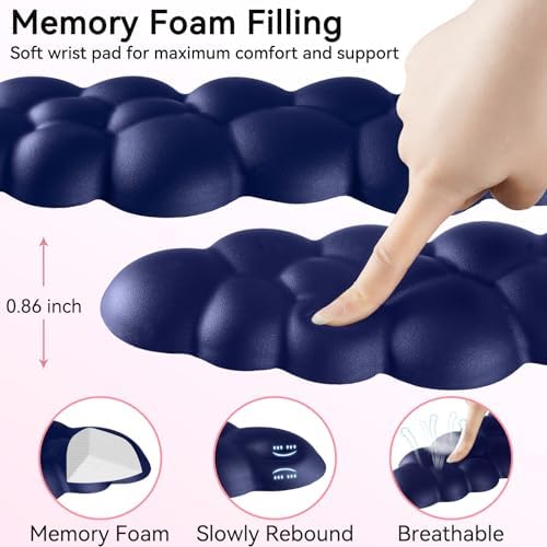 Sushret Cloud Wrist Rest for Computer Keyboard and Mouse Pad Set, Dark Blue | Memory Foam, Leather, 4-in-1 Cloud Keyboard Wrist Rest Set with Ergonomic Support for Arm and Palm Cushion, Gaming/Work Setup - Image 5