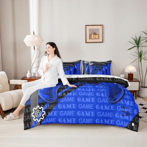 Feelyou Gamer Comforter Set with Sheets 7 Piece King Size Game Controller Bed in a Bag for Boys Gaming Gifts Bedding Set Gamepad Blue and Black Bed Set with Comforter,Sheets,Pillowcases - Image 6