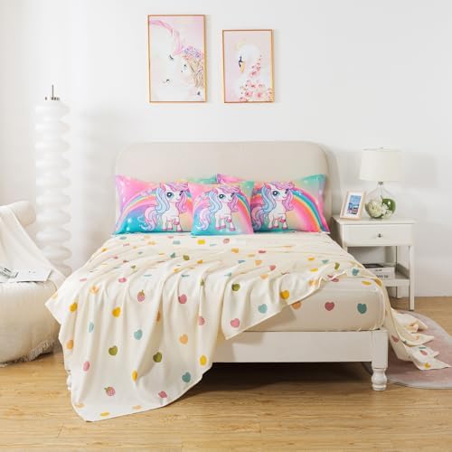 ADASMILE A & S 6Pcs Unicorn Bedding Twin for Girls Princess Rainbow Bedding - Image 4