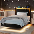 Einhomn Twin Bed Frames with LED Lights and Charging Station - Wood Floating Bed Frame with Storage Headboard, Adhesive Slats, Kick-Free & Noise-Free Design, Easy Assembly, Black by Einhomn