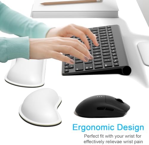 Dapesuom Keyboard Wrist Rest Set, Cute PU Leather Wrist Cushion for Computer Keyboard and Mousepad, Memory Foam Mouse Pad Rests Support with Non-Slip Base for Typing Pain Relief, Laptop, Ivory White - Image 2
