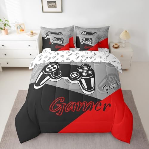Feelyou Gamer Comforter Set with Sheets for Boys Teens Gaming 7 Piece Bedding Set King Size Video Game Contoller Home Bed in a Bag Decor for Kids Bed Set - Image 3