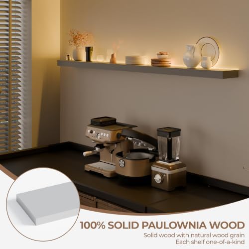 60 inch LED Gaming Floating Shelves for Wall,Solid Wood Long Wall Shelves Set of 1 with Light for Gaming Room,G1ey Rustic Wall Mounted Shelves for Living Room Bedroom Kitchen Garage - Image 4