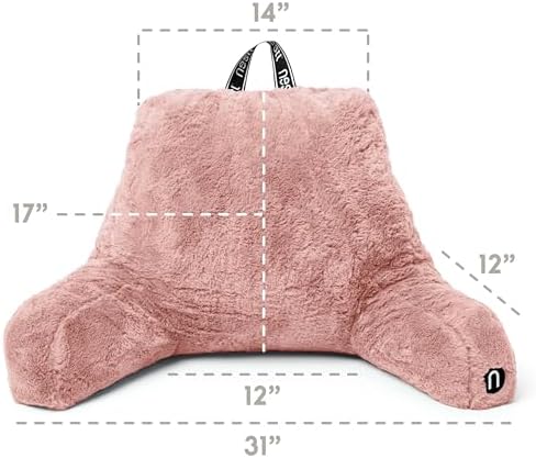 Nestl Fur Reading Pillow, Stylish Back Pillow for Bed Sitting Up, Faux Fur Bed Chair Pillow with Arms, Reading Pillows for Sitting in Bed Adult & Kids, Back Support Pillow for Bed Rest - Peach Beige - Image 3