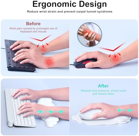 MOKURU Cloud Mouse Pad with Wrist Rest, Cloud Keyboard Wrist Rest, Mouse Pad Wrist Support, Ergonomic Keyboard Mouse Wrist Support White - Image 3