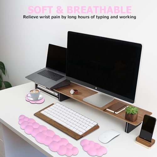 Cloud Wrist Rest Keyboard, PU Leather Wrist Rest for Computer Keyboard | Ergonomic Keyboard Wrist Rest with Memory Foam, Cute Mouse Wrist Rest for Gaming, Office, Computer, Typing Pain Relief, Pink - Image 5
