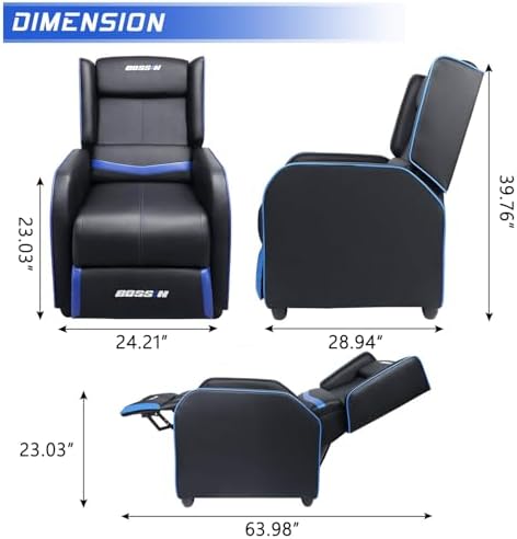 BOSSIN 400lbs Big and Tall Gaming Recliner Chair, PU Leather Seating, Blue - Image 2