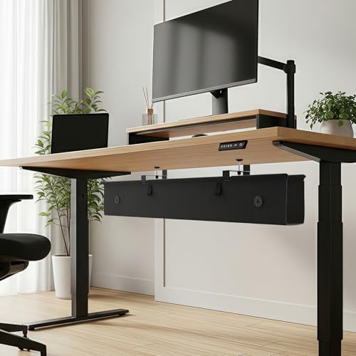 Under Desk Cable Management Tray, 40-inch No-Drill Cord Organizer with Anti-Sag Reinforced Base, Fabric Wire Management Hider for Standing Desk, Office & Gaming Accessories - Black - Image 2