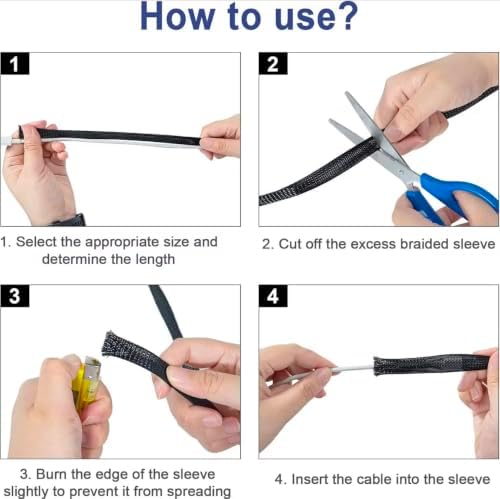 Cord Protector Cable Sleeve (10ft) with Adhesive Cable Holders, Expandable Cord Organizer & Wire Management Sleeve for TV, Computer, Home Office & Gaming Desk - Image 3