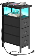 sthmec End Table with Charging Station,LED Side Tables with USB Ports and Outlets,Skinny Bedside Tables with 3 Drawers,Small Tabls Nightstands for Small Space,Slim Sofa Table for Livingroom,Black by Unknown