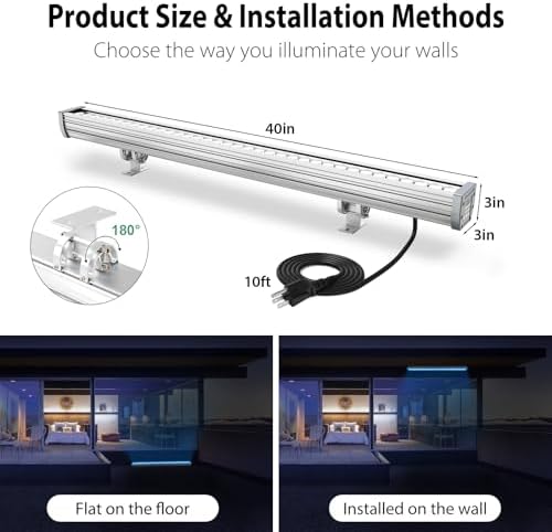 144W RGBW LED Wall Washer Light with RF Remote, 120V RGB Linear Light Bar - Image 2