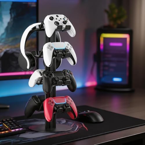 4-Tier Game Controller Holder and Headphone Stand Aluminum Alloy for Desk Compatible with X-Box, PS5, PS4, and N-Switch Headset Holder for 8 Controllers - Image 6