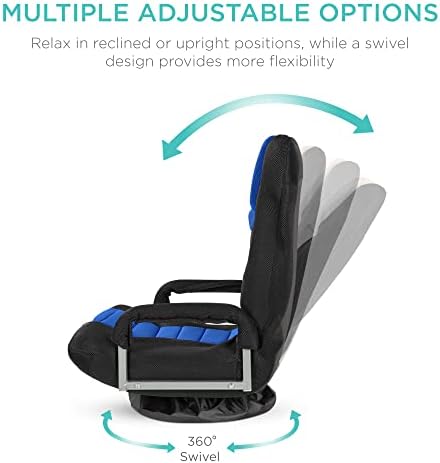 Best Choice Products Swivel Gaming Chair 360 Degree Multipurpose Floor Chair Rocker for TV, Reading, Playing Video Games w/Lumbar Support, Armrest Handles, Adjustable Foldable Backrest - Black/Blue - Image 3