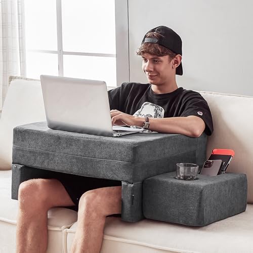 comehealthy Lap Desk Pillow for Laptop, Large Reading Pillow for Adult, Arm Rest Pillow with Cup Holder, Memory Foam Bed Desk for Working, Gaming, Reading, Laptop Desk for Couch Bed Floor(Grey) by comehealthy