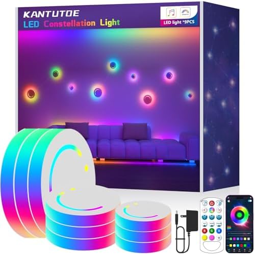 KANTUTOE Smart LED Wall Lights, 9-Piece RGB LED Light with App & Remote Control, TV Backlights, Music Sync, Color-Changing, Ambient Lighting for Gaming, Bedroom, Living Room and Home Decor by KANTUTOE