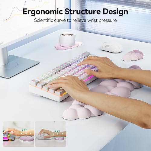 TECKNET Cloud Keyboard Wrist Rest Set, Cloud Wrist Rest with Non-Slip Base, PU Leather Wrist Pad for Keyboard with Ergonomic Memory Foam for Computer Laptop Office Gaming Pain Relief, Gradient Purple - Image 3