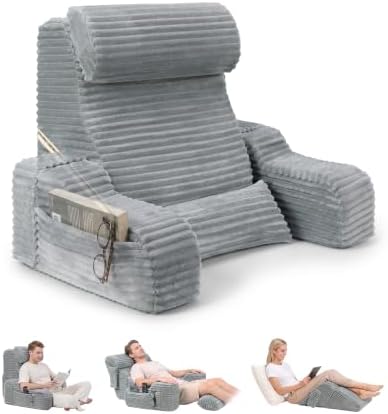 Foldable 5PCS Reading Pillow for Bed, Grey, 22” by ESUERDO