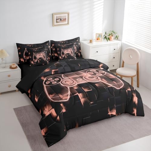 Erosebridal Queen Size Gamer Bedding Set 7 Piece for Boys Kids | Gaming Comforter Set Video Games Bed in A Bag with Flat and Fitted Sheet, Blush Pink Gamepad Bedding Comforter Sets - Image 3