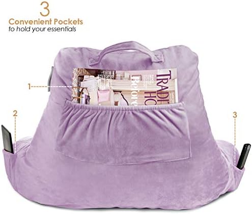 Nestl Reading Pillow with Portable Laptop Lap Desk - Shredded Memory Foam Back Support Pillow for Sitting Up in Bed and Couch Rest Pillows with Arms, Bed Tray Table with Foldable Legs, Lavender - Image 6
