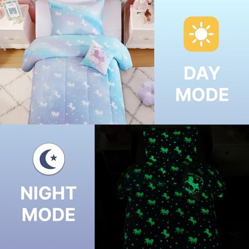 Full Size Comforter Sets for Girl-4 Pieces Unicorn Glow in the Dark Bedding - Image 5