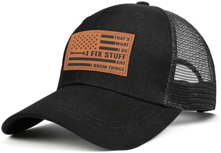 Hat for Men Women, Baseball Cap Gifts for Men Women, Adjustable Cotton Leather Patch Trucker Baseball Cap - Image 4