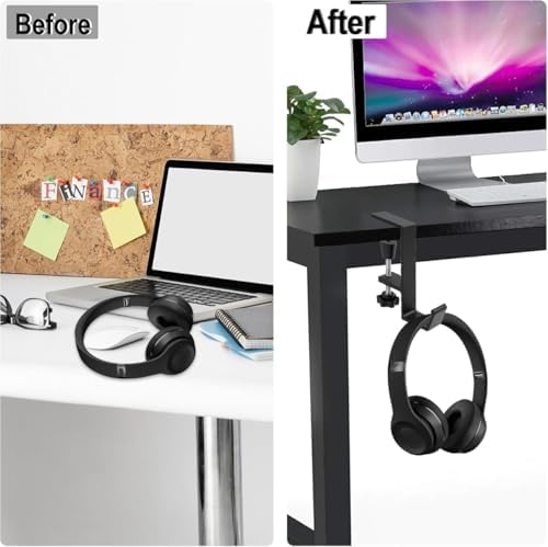 No Drill Under Desk Headphone Hanger, Clamp-On Desk Edge Hook for Headphones & Bags, Universal Desk Organizer Hook for Office, Home & School - Image 4