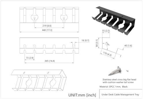 2 Pcs of Under Desk Cable Management Tray for Easy Mounting - Image 2