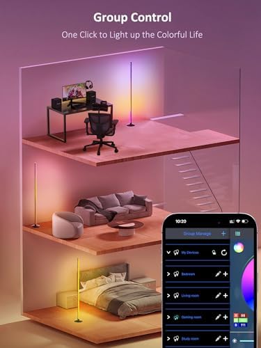 RGB Corner Floor Lamp：Uocub 16 Million DIY Colors & 68+ Scene LED Smart Modern Floor Lamp with Timing, Music Sync, App and Remote Control Standing Lamp for Living Room - Image 6