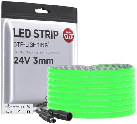 BTF-LIGHTING UL Listed Green Color 3mm Width FCOB COB LED Strip Light by BTF-LIGHTING